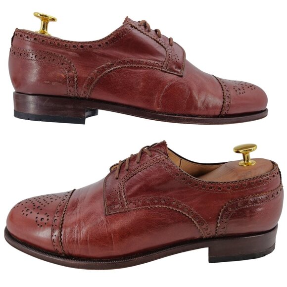Aldo Brue Italy Cognac Brown Leather Dress Shoes Mens 7.5 Cap-toe Derby Oxfords main image 11